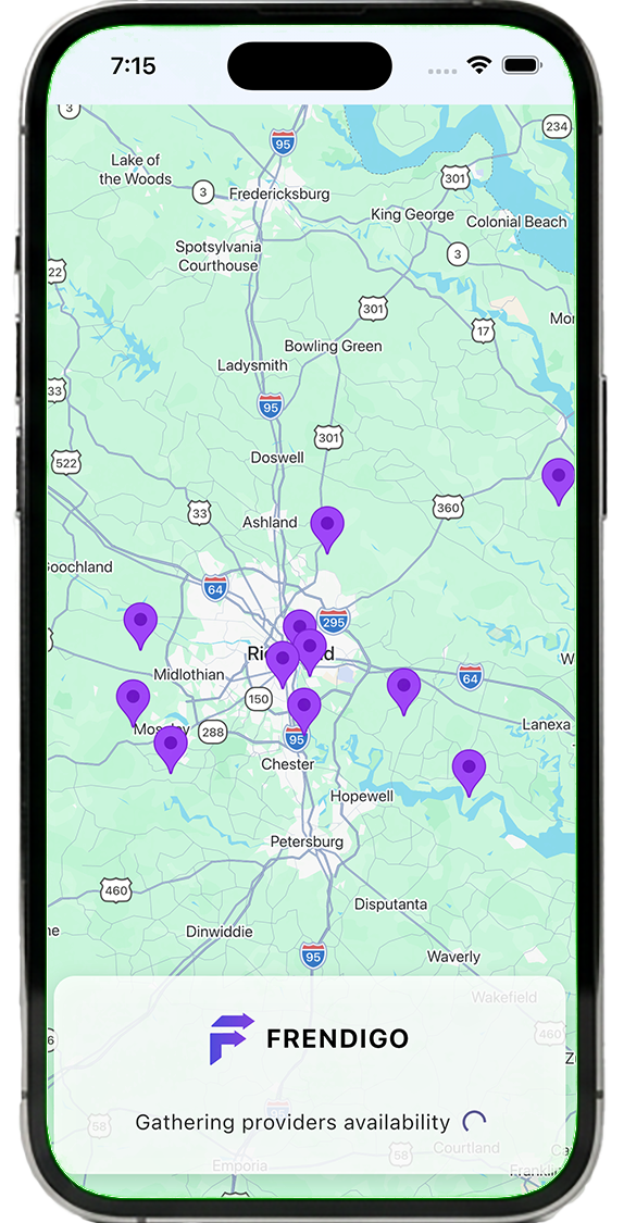 Frendigo map screen - provider locations